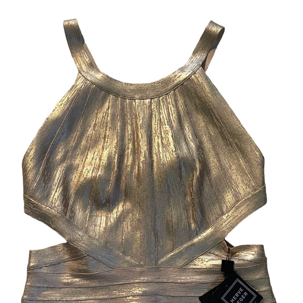 NWT Herve Leger Marina Foiled Bandage Dress in Rose Gold Combo Size Medium - Picture 5 of 15